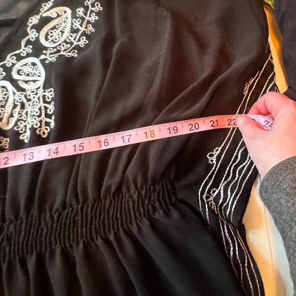 Fun & Flirt Black Boho Embroidered Sheer Tunic Top | Flowy Kimono Sleeve - Picture 10 of 14